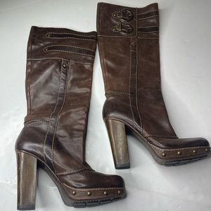 Frye Frankie Buckle Knee Boot 8.5 Studded leather brown